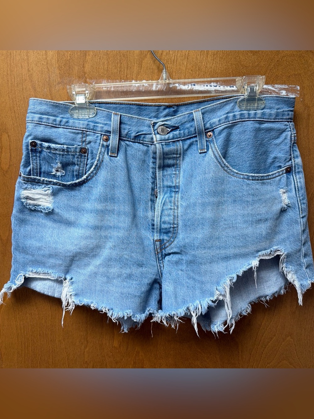 Levi's Light Blue Distressed Frayed Hem Denim Shorts
